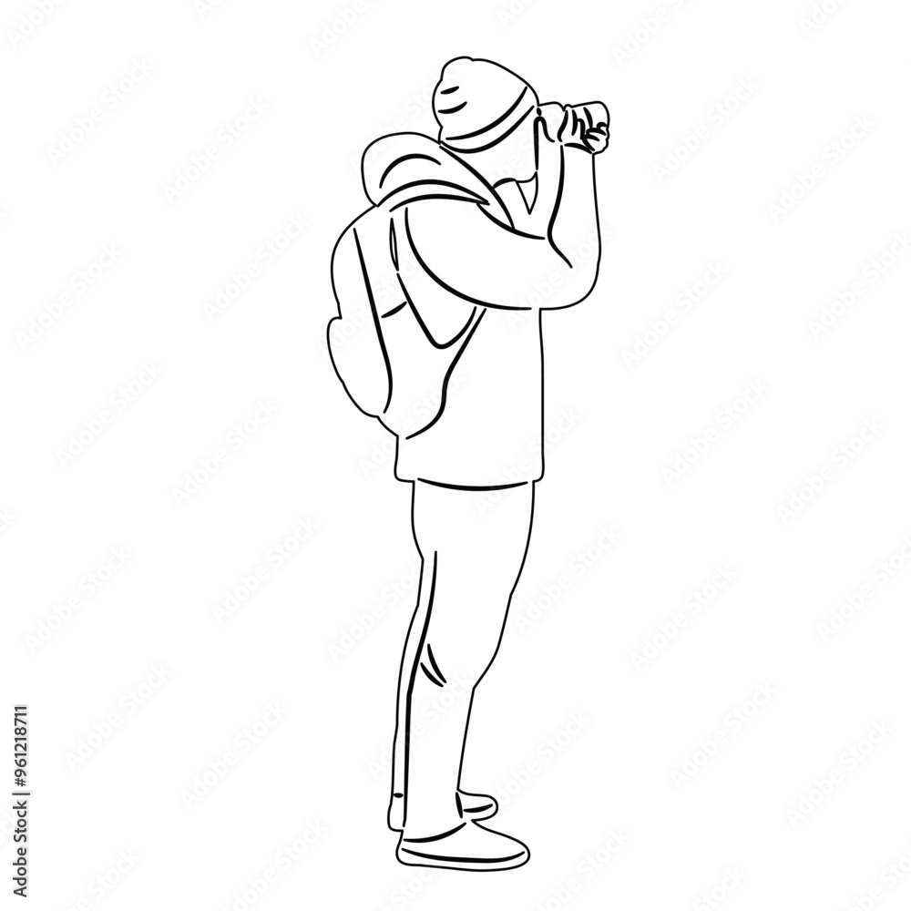 Obraz premium photographer sketch vector on white background