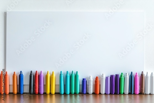 Colorful Crayons and Markers Against White Background