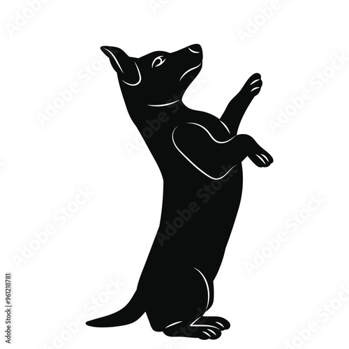 dog on hind legs silhouette vector on white background