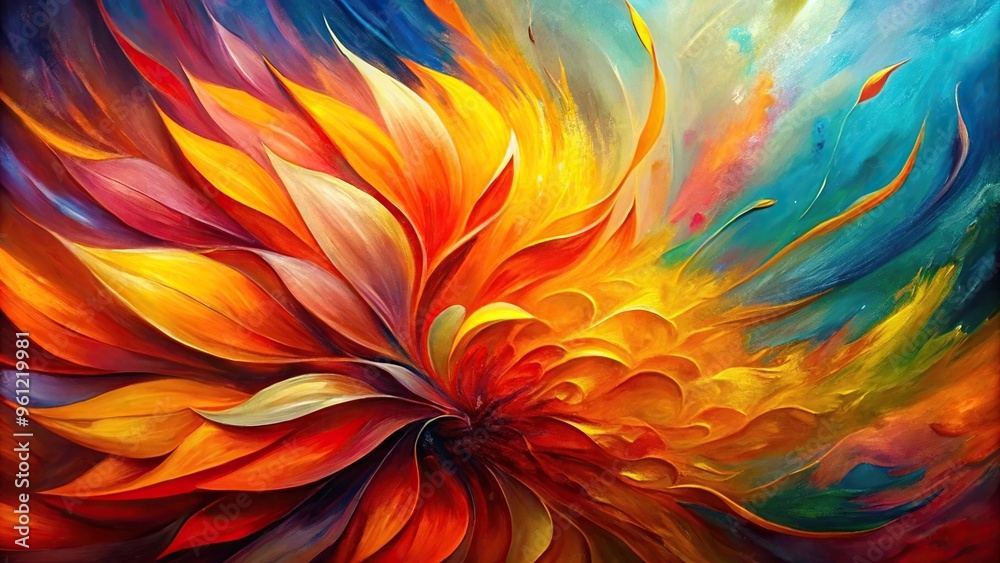 Abstract oil painting with fiery petals and dynamic strokes Abstract oil painting with fiery petals and dynamic strokes