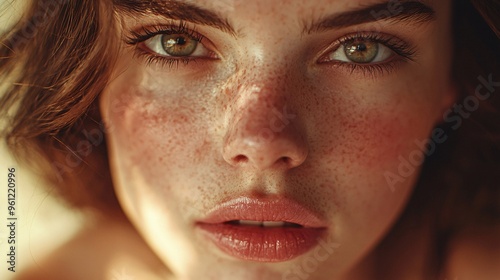 Closeup Portrait of a Woman with Freckles and Red Cheeks