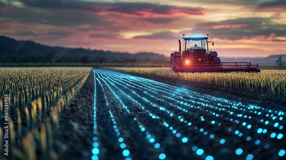 Holographic visualization showcasing the seamless of Intelligence and Internet of Things technologies for precision agriculture optimizing farming processes and enhancing overall productivity Holographic visualization showcasing the seamless of Intelligence and Internet of Things technologies for precision agriculture optimizing farming processes and enhancing overall productivity