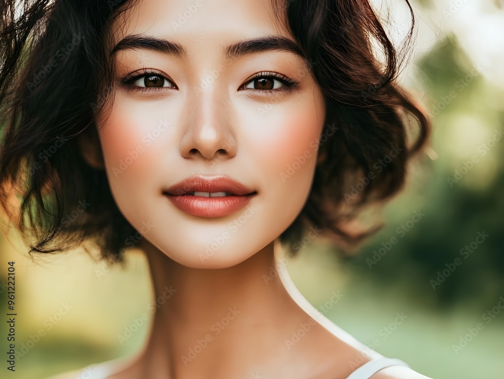 Beautiful Asian Woman with Short Hair Smiling Close Up Portrait Beautiful Asian Woman with Short Hair Smiling Close Up Portrait