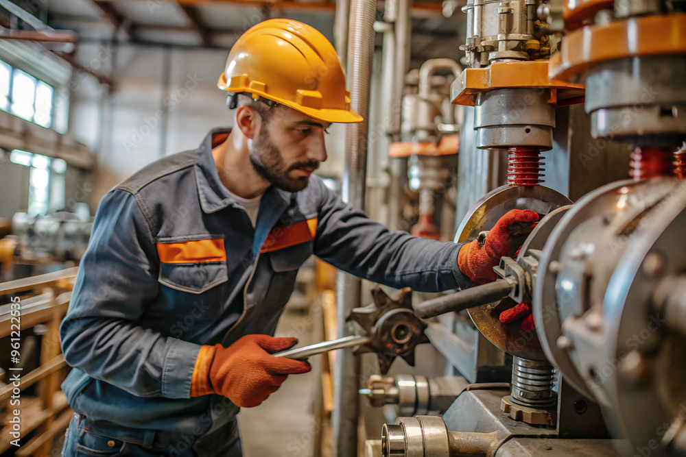 A person is maintaining large machinery in an industrial plant A person is maintaining large machinery in an industrial plant