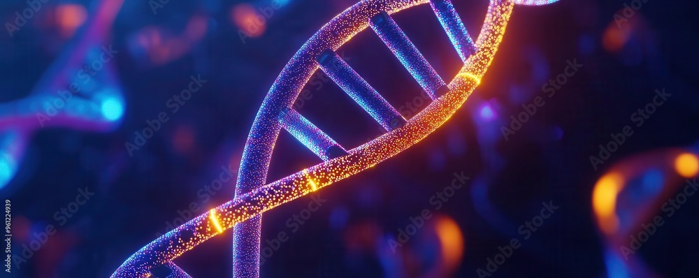 DNA strand illuminated by lasers, vibrant helix, top view, emphasizing the precision of life, futuristic tone, vivid, 4k ultra hd, copy space for text DNA strand illuminated by lasers, vibrant helix, top view, emphasizing the precision of life, futuristic tone, vivid, 4k ultra hd, copy space for text