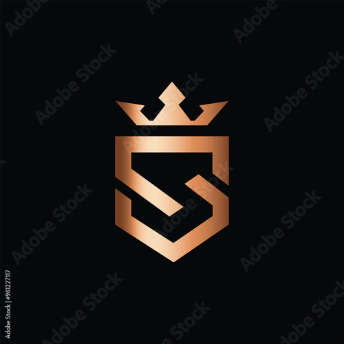 Letter S Linked Monogram Crown King Logotype, S shield logo with crown