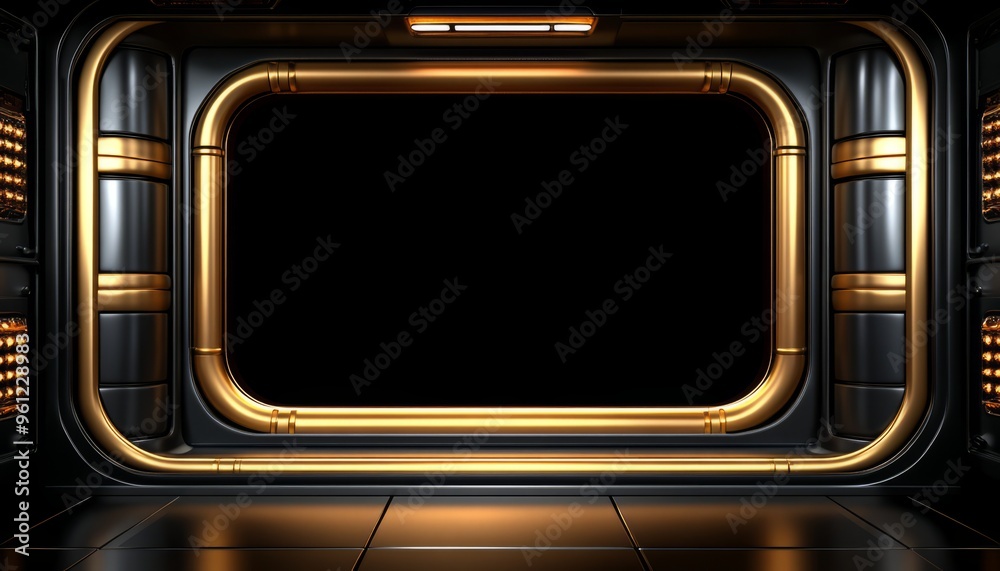 Black and Gold Sci-Fi Room with a Large, Empty Frame