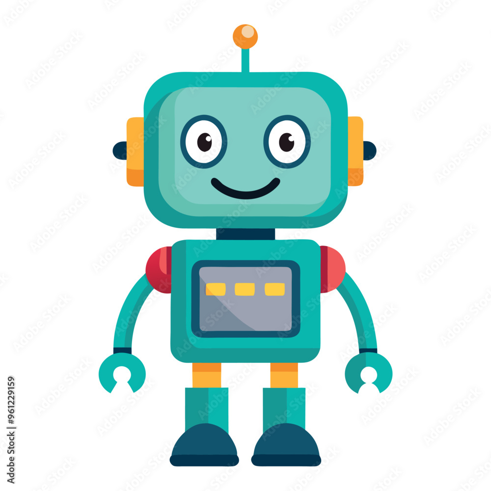 Fototapeta premium Cute Cartoon Robot Isolated on White Background
