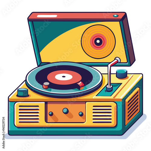 A vintage record player with a stack of vinyl records next to it giving off a nostalgic and timeless
