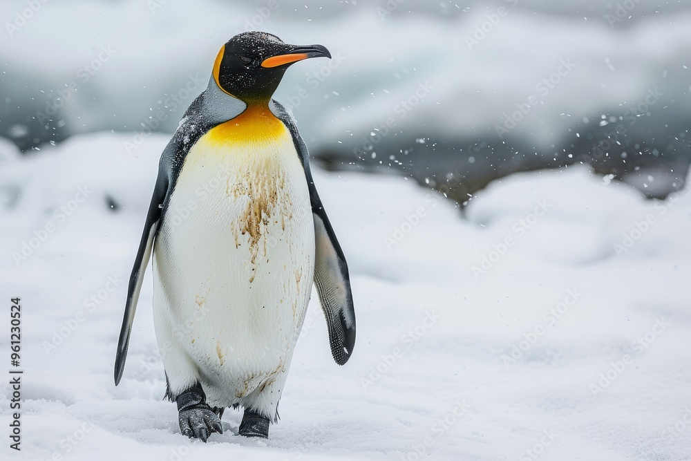 Detailed Full-Body Shot of Adélie Penguin Walking on Snow in Antarctica, Back View Detailed Full-Body Shot of Adélie Penguin Walking on Snow in Antarctica, Back View