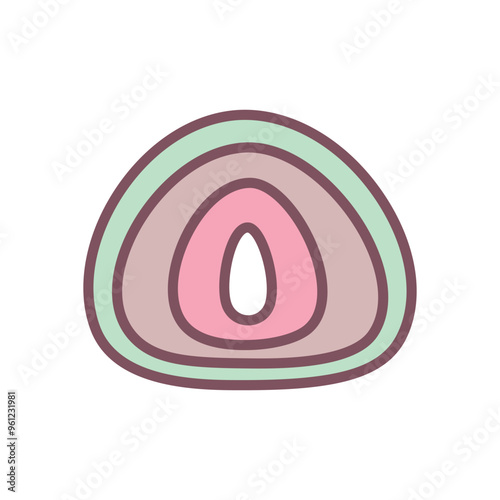 Cute matcha mochi icon. Hand drawn illustration of a traditional Japanese dessert isolated on a white background. Kawaii sticker. Vector 10 EPS. 