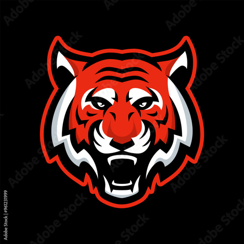 Red tiger head mascot logo on black background, showing its fierce expression.