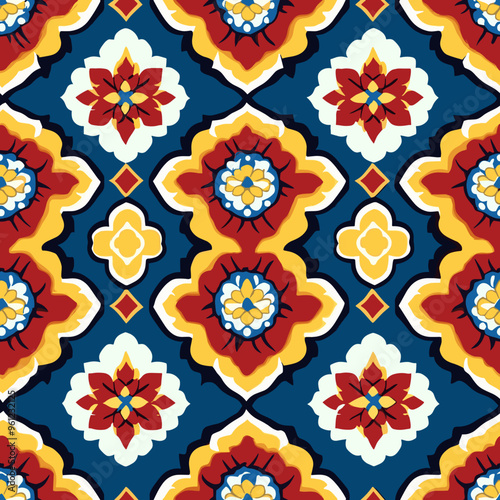 Wallpaper Mural Colorful Mughal Floral Geometric Seamless Pattern Torontodigital.ca