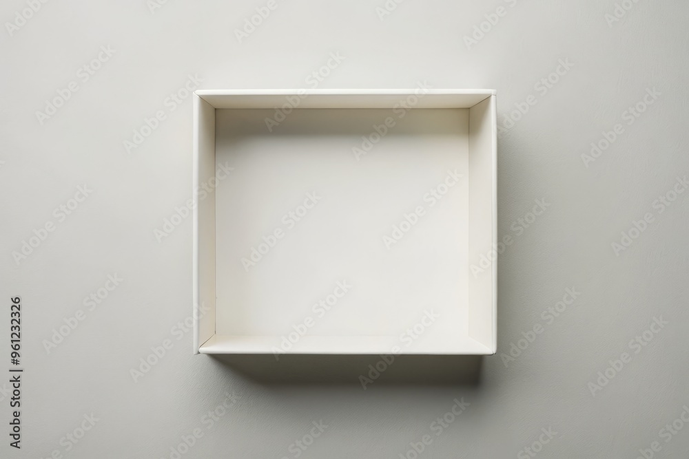 A plain, empty, white box shown from directly above, with crisp white edges and a flat, smooth surface, against a neutral background. A plain, empty, white box shown from directly above, with crisp white edges and a flat, smooth surface, against a neutral background.