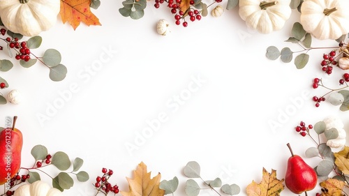 A beautiful autumnal arrangement featuring pumpkins, leaves, and berries, creating a warm and inviting seasonal vibe.
