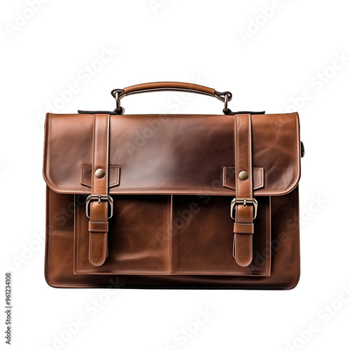 Elegant brown leather briefcase with classic design and handle