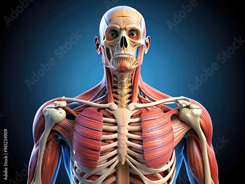 Three-Dimensional Anatomical Rendering Of The Muscles, Bones, And Ligaments Of The Human Shoulder Joint