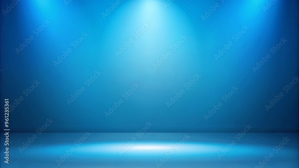 Blue room studio floor backdrop with light blue spotlight gradient background for product display Blue room studio floor backdrop with light blue spotlight gradient background for product display
