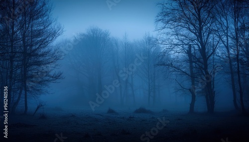 Creepy forest at night with fog landscape haunting illustration background