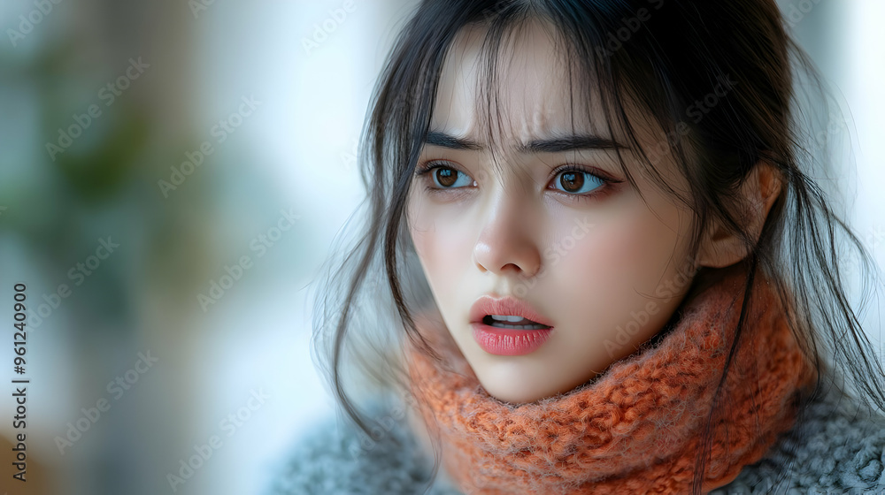 A close-up portrait of a young woman with an expressive gaze. A close-up portrait of a young woman with an expressive gaze.