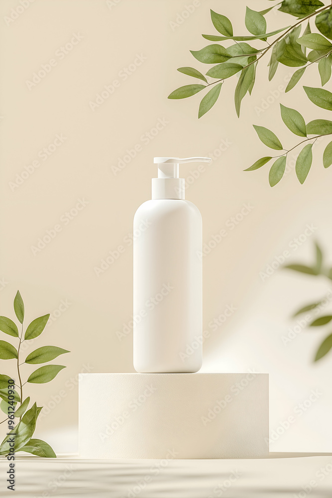 Minimalist Lotion Bottle with Greenery and Natural Light Minimalist Lotion Bottle with Greenery and Natural Light