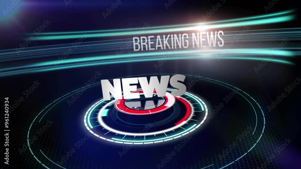 Breaking news animation with rotating text and dynamic light effects