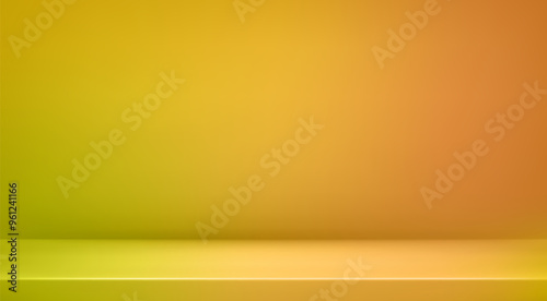 3d abstract autumn studio room background. Orange brown gradient limbo backdrop. Horizontal mockup season product presentation. Empty scene platform