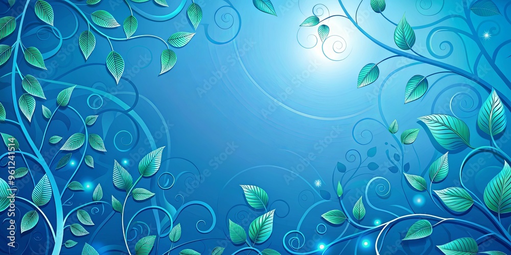 A vibrant blue background adorned with a whimsical pattern of leaves and swirls A vibrant blue background adorned with a whimsical pattern of leaves and swirls