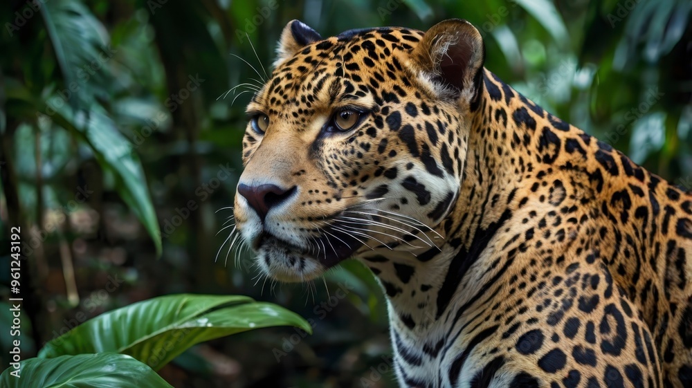 Tropical jungle close-up of jaguar Tropical jungle close-up of jaguar