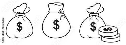 Finance icons. Business Icons, money signs. Money silhouette collection. Wallet with cards icon. Coins silhouette icon. Growth chart. Moneybag or stash. Piggy bank flat style - stock vector.