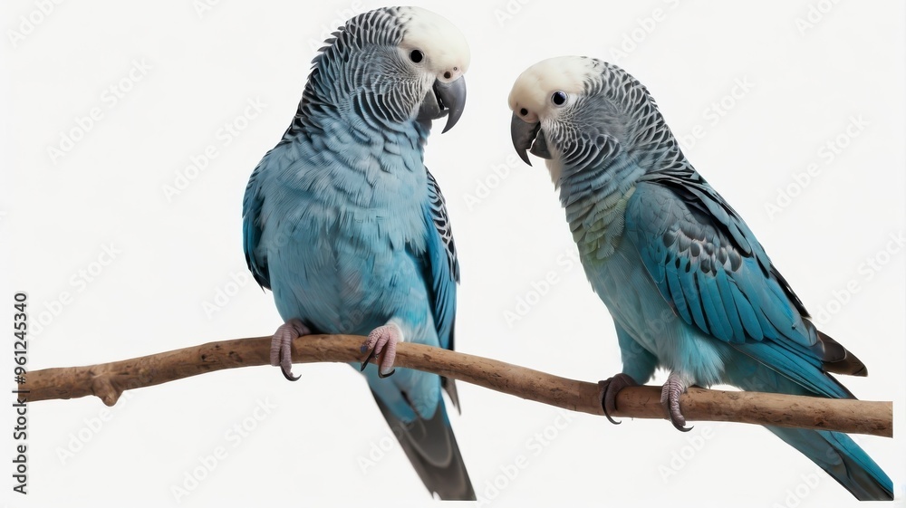 Obraz premium Two blue parakeets bundle, isolated on white PNG