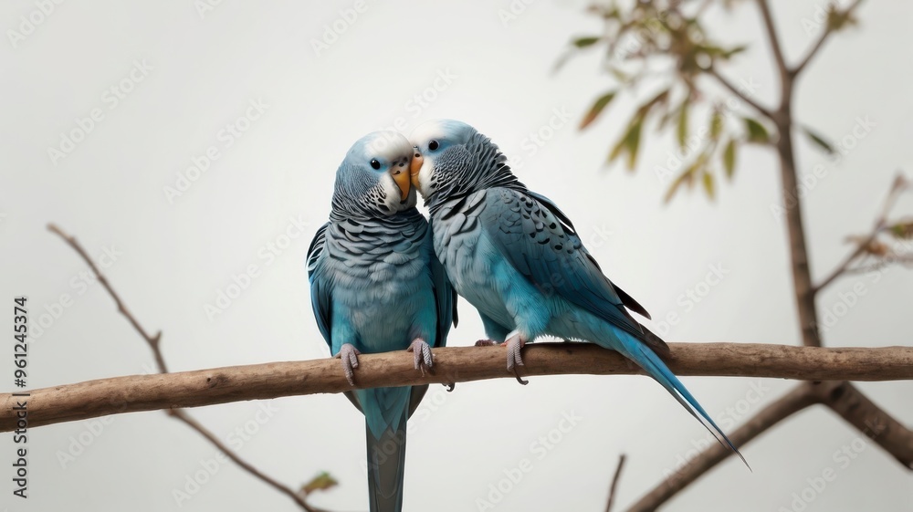 Fototapeta premium Two blue parakeets bundle, isolated on white PNG