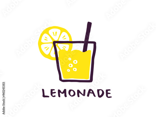 かわいいレモンとレモネードとLemon文字セット／手書き文字ベクターイラスト