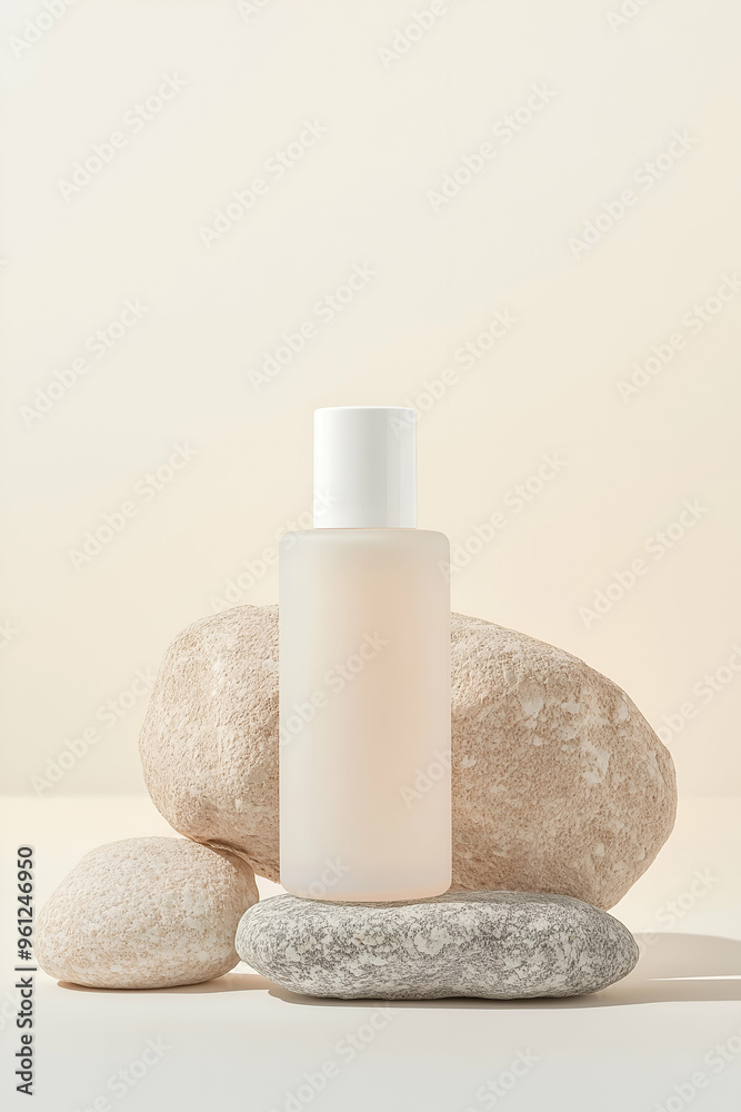 Minimalist Skincare Bottle Displayed on Natural Stone Elements