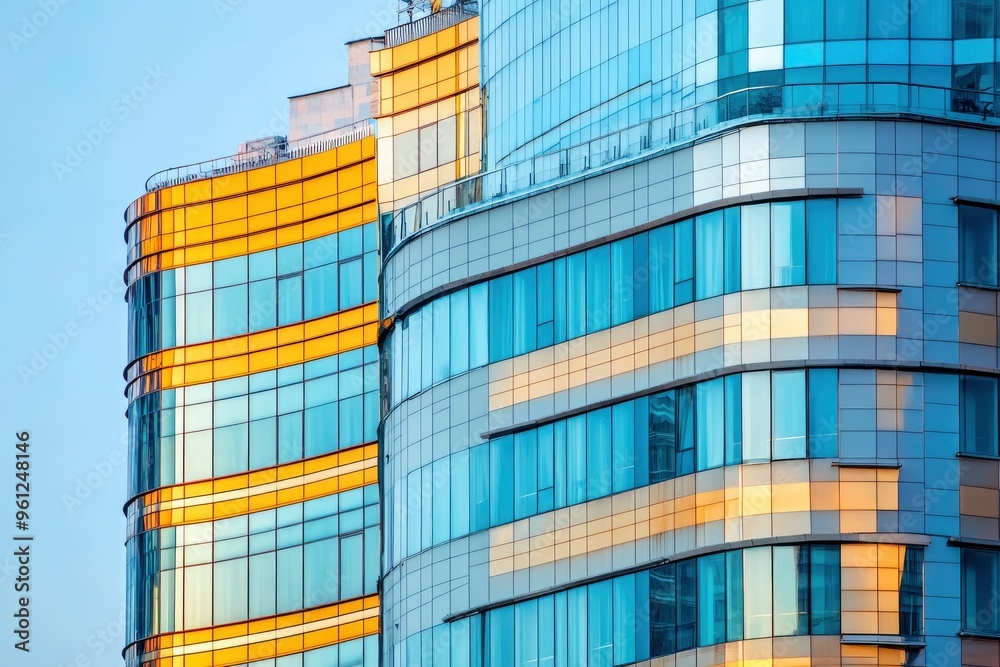 Fototapeta premium Economics, banking, business and finance concept. A fragment of a modern office building in the capital of Ukraine - Kyiv. Horizontal photo. Kiev, Ukraine, Europe , ai