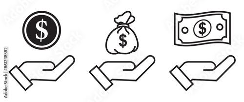 Finance icons. Business Icons, money signs. Money silhouette collection. Wallet with cards icon. Coins silhouette icon. Growth chart. Moneybag or stash. Piggy bank flat style - stock vector.