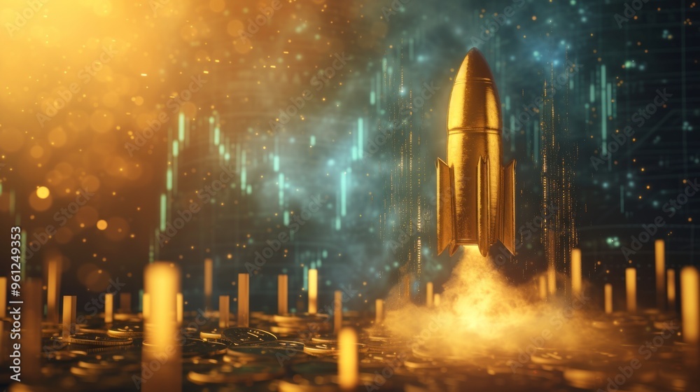 Bitcoin Price Surge Concept with Rocket bullet. Bitcoin Price Surge Concept with Rocket bullet.