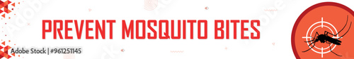 No mosquito bites, avoid dengue fever, prevent malaria, awareness campaign banner, stop spreading infection, epidemic control, red geometric horizontal background design