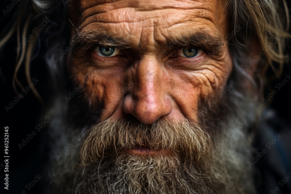 A man with a beard and a blue eye A man with a beard and a blue eye