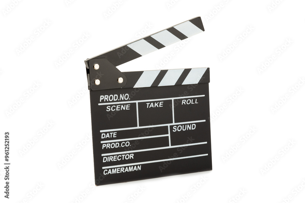 Obraz premium Movie clapper. Movie clapper isolated on white background. Concept recreation and entertainment. Cinema concept.