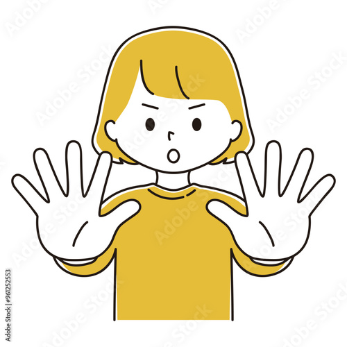 ストップ　身体の前に手を突き出す女性のイラスト