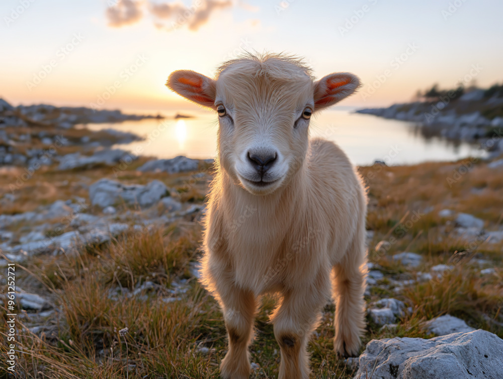 Obraz premium Portrait of a goat at the farm in autumn
