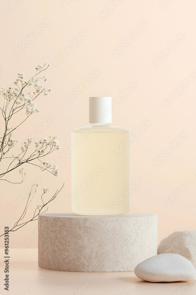 Minimalist Skincare Bottle Displayed on Natural Stone Elements Minimalist Skincare Bottle Displayed on Natural Stone Elements