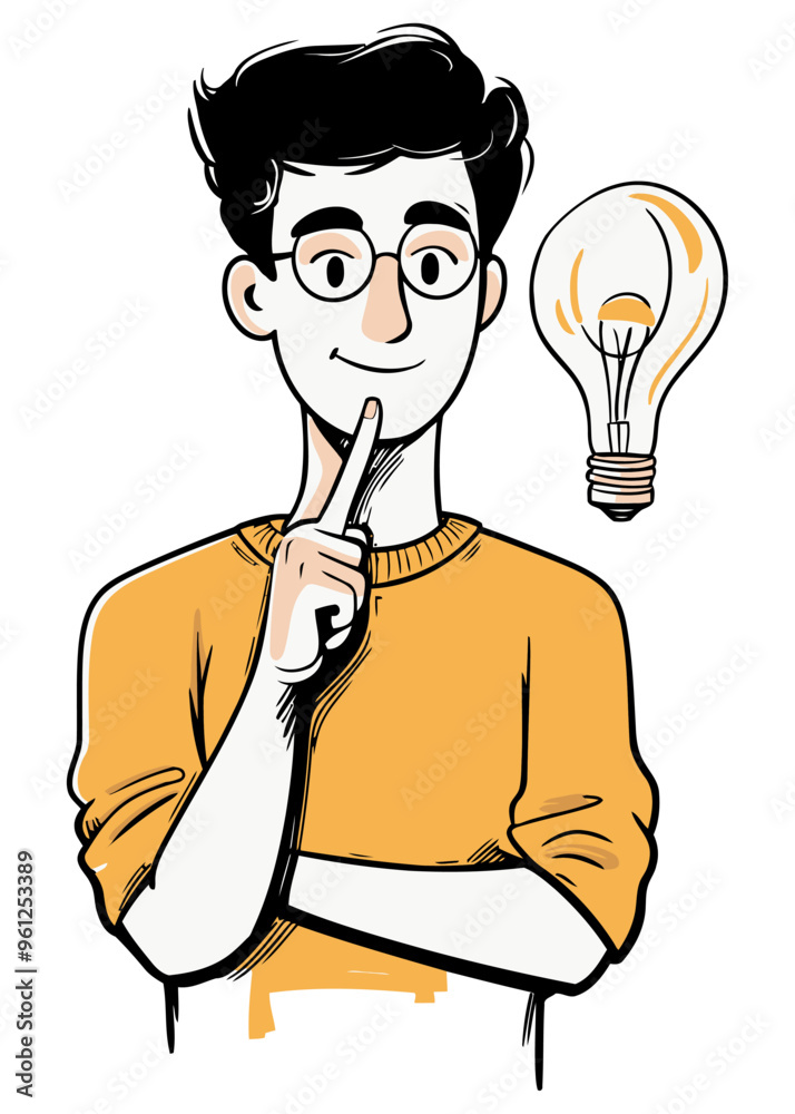 Boy Thinking with an Idea. Flat Vector Illustration Boy Thinking with an Idea. Flat Vector Illustration