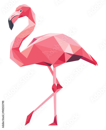 Low Poly Flamingo Geometric Design. Flat Vector Illustration