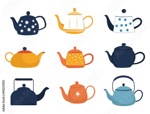 Japanese Teaware Set. Flat Vector Illustration