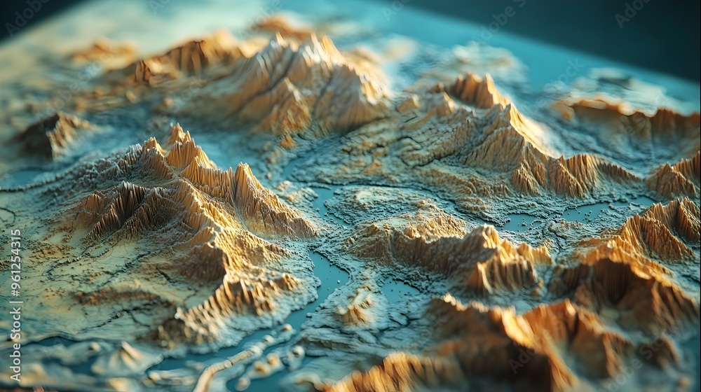 Holographic 3D projection of a detailed topographical world map showcasing the intricate landscape features such as mountain ranges valleys and elevation contours