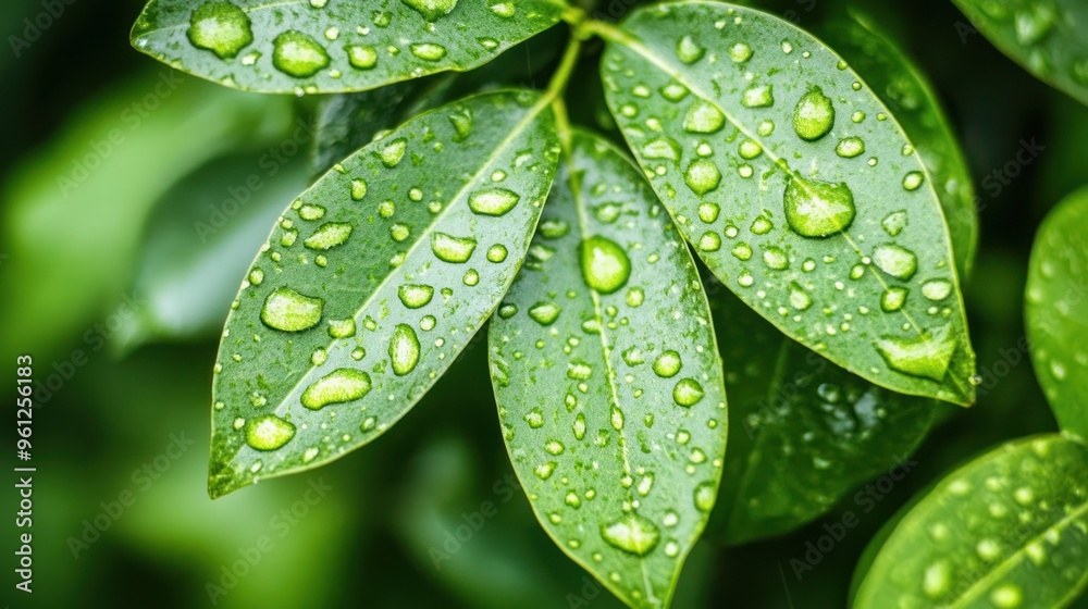 Dew Drops on Lush Green Leaves Dew Drops on Lush Green Leaves