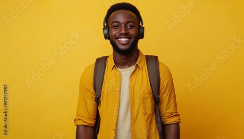 Happy Young Adult African American Man Smiling Against Yellow Background