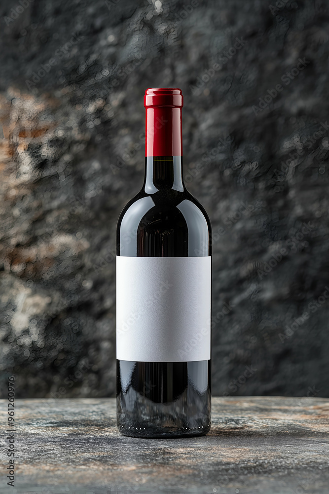 Fototapeta premium Minimalist Wine Bottle with Blank Label on Stone Background